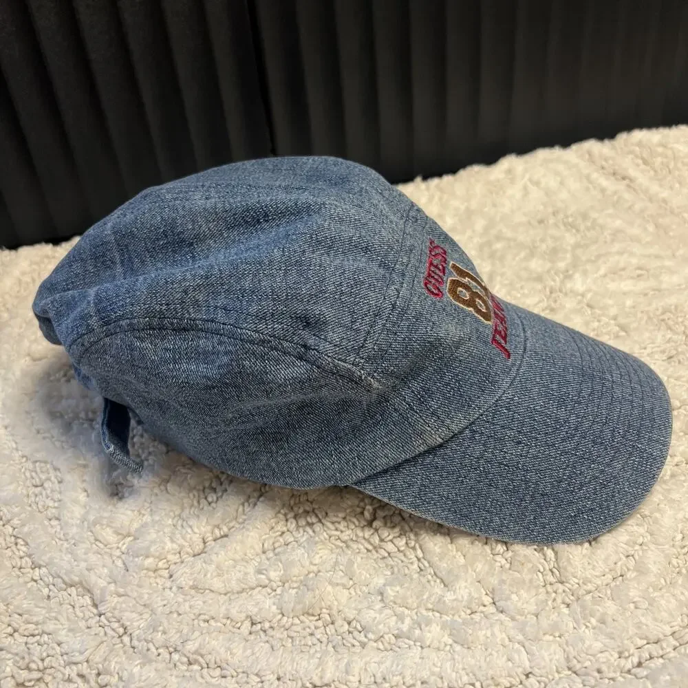 Vintage Broken In Embroidered Logo Guess Jeans 81 Denim Baseball Hat Cap Cotton